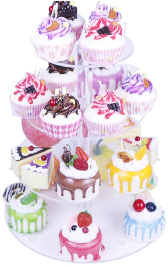 HMROVOOM Round Acrylic Cupcake Stand(4 Tier Round(4" between 2 layers))