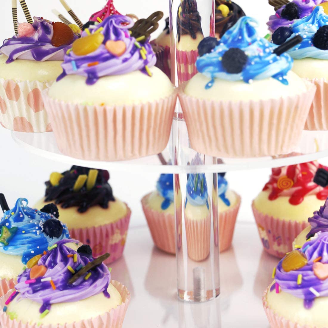 HMROVOOM 3 Tier Round Acrylic Cupcake Stand,Cake Holder Rack for Wedding Party Birthday