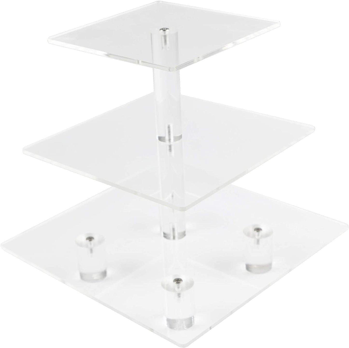 HMROVOOM Square Acrylic Cupcake Stand Display Rack Holder (3 Tier Square with base (4" between 2 layers))
