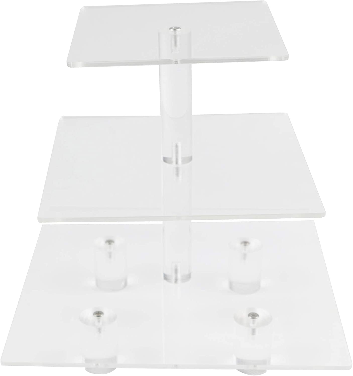 HMROVOOM Square Acrylic Cupcake Stand Display Rack Holder (3 Tier Square with base (4" between 2 layers))