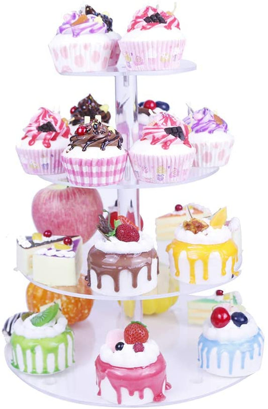 HMROVOOM Round Acrylic Cupcake Stand(4 Tier Round(4" between 2 layers))