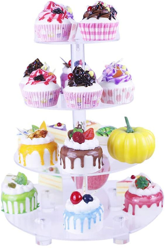 HMROVOOM Round Acrylic Cupcake Stand 4 Tier Round with Base (4" Between 2 Layers)
