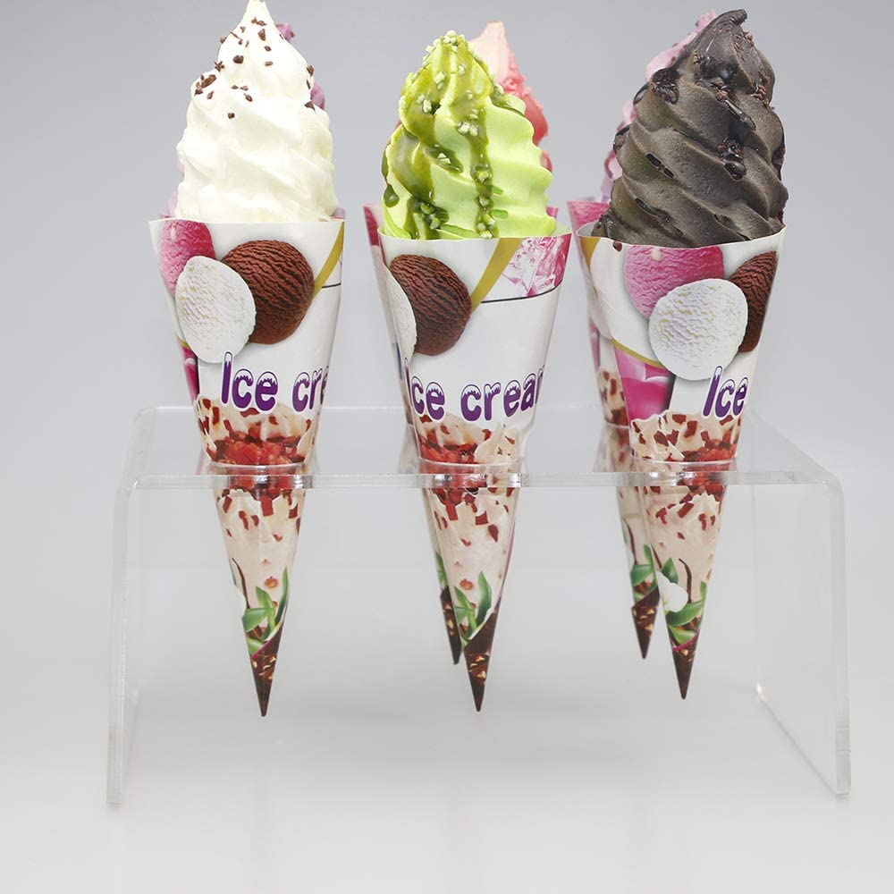 HMROVOOM 6 Holes Acrylic Ice Cream Cone Holder Stand , Ice Cream Cone Display Stand Holder