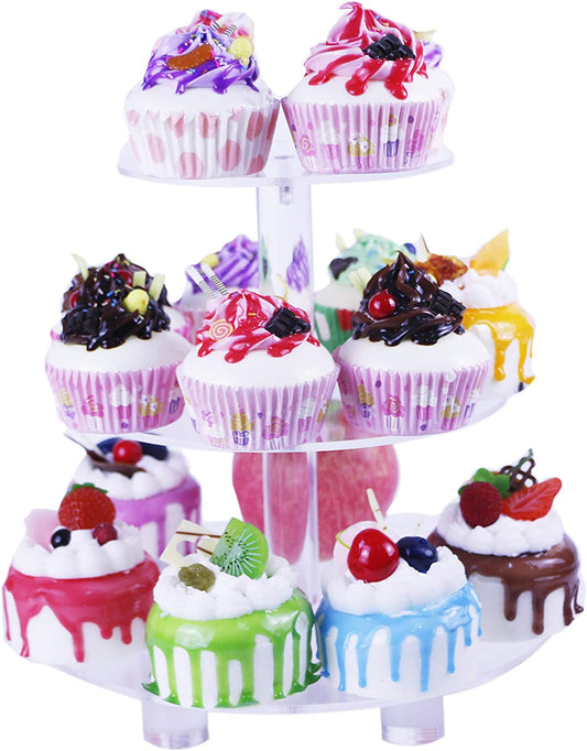 HMROVOOM Acrylic Cupcake Stand 3 Tier Round with base
