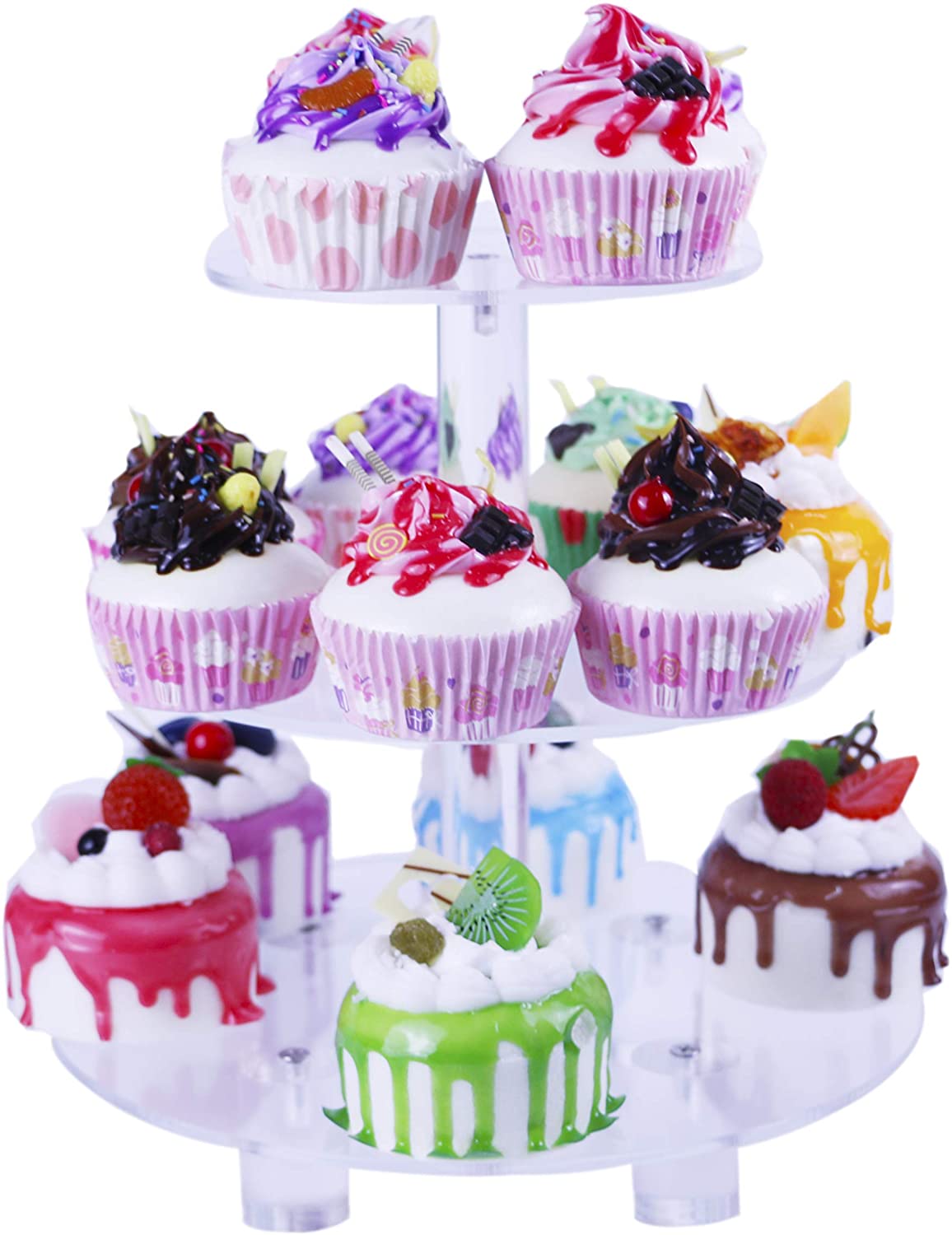 HMROVOOM Acrylic Cupcake Stand 3 Tier Round with base