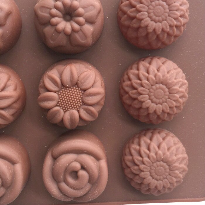 HMROVOOM 15 even different flower Chocolate Mold FDA food grade silicone jelly mold