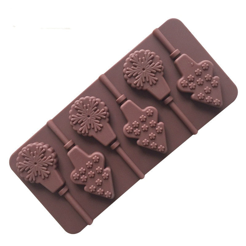 HMROVOOM 6 Snowflake Christmas tree lollipop, silicone Chocolate Mold, ice block, mold, chocolate mold, easy to export.
