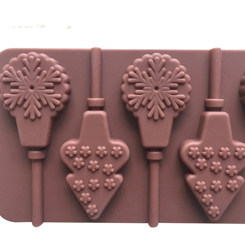 HMROVOOM 6 Snowflake Christmas tree lollipop, silicone Chocolate Mold, ice block, mold, chocolate mold, easy to export.