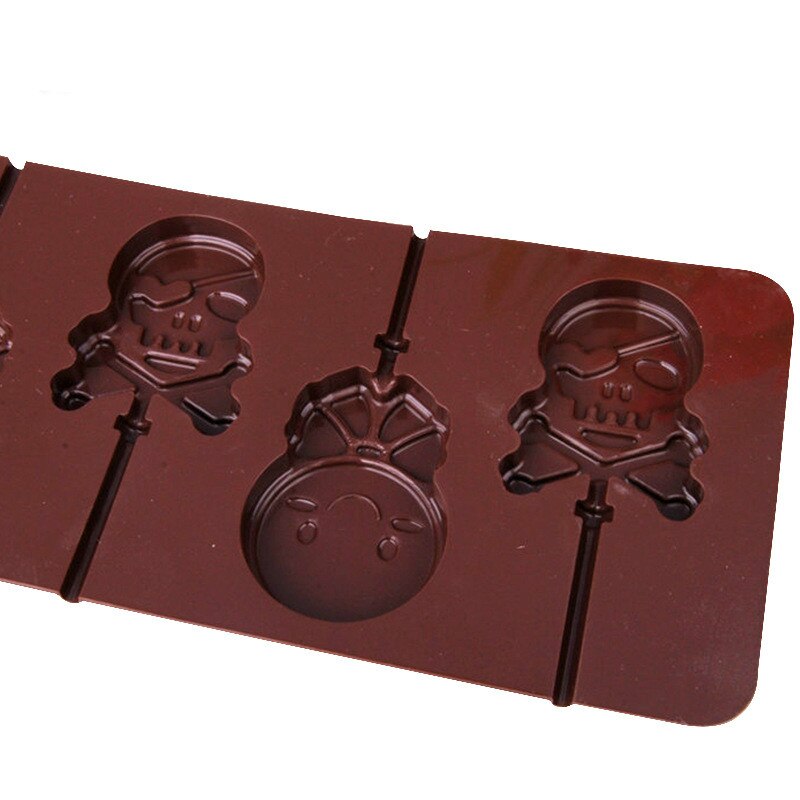 HMROVOOM Smiley face pirate skull-shaped environmental protection food silica gel Lollipop chocolate mold easy demolation