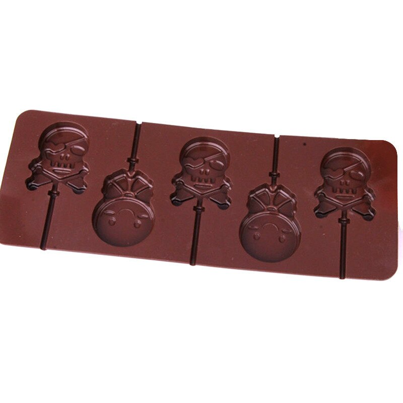 HMROVOOM Smiley face pirate skull-shaped environmental protection food silica gel Lollipop chocolate mold easy demolation