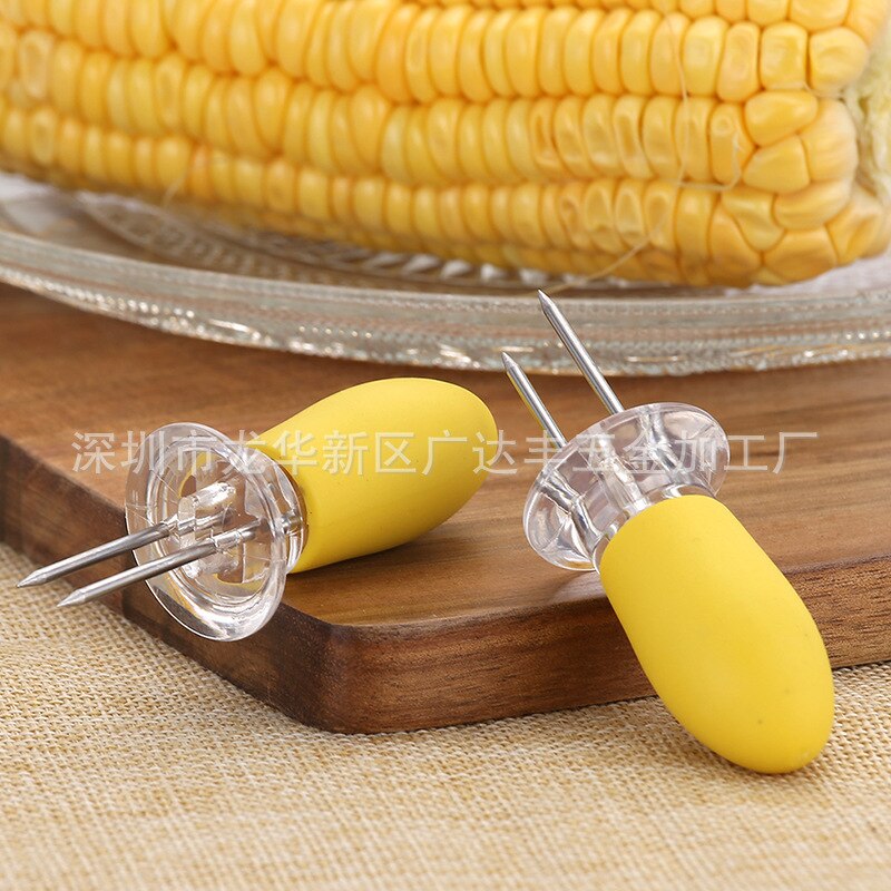 HMROVOOM Stainless Steel Kitchen small tool Corn fork BBQ Corn insert convenient Heat-resistant ABS handle Corn Needle