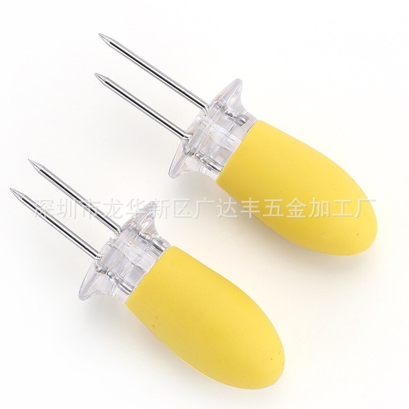 HMROVOOM Stainless Steel Kitchen small tool Corn fork BBQ Corn insert convenient Heat-resistant ABS handle Corn Needle