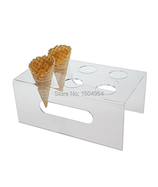 HMROVOOM 6 Holes Acrylic Ice Cream Cone Holder Stand With Armrests / Acrylic Ice Cream Crisp tube Cone Holder