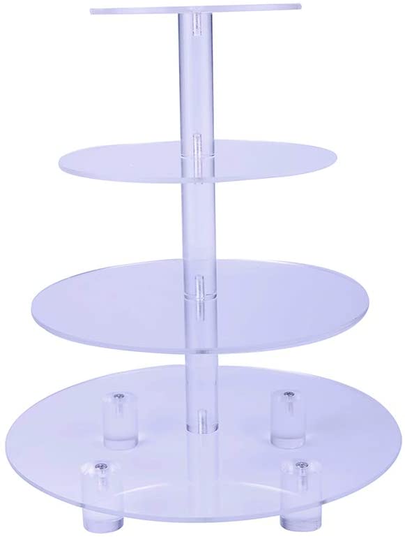 HMROVOOM Round Acrylic Cupcake Stand 4 Tier Round with Base (4" Between 2 Layers)