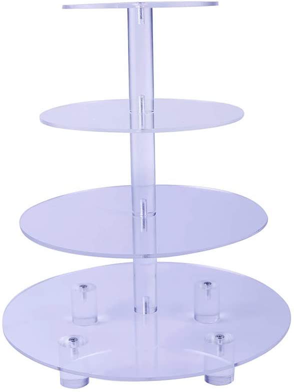 HMROVOOM Round Acrylic Cupcake Stand 4 Tier Round with Base (4" Between 2 Layers)