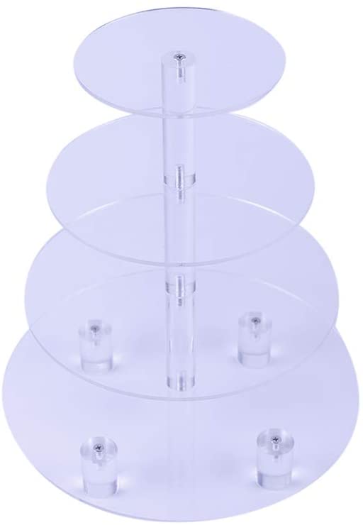 HMROVOOM Round Acrylic Cupcake Stand 4 Tier Round with Base (4" Between 2 Layers)