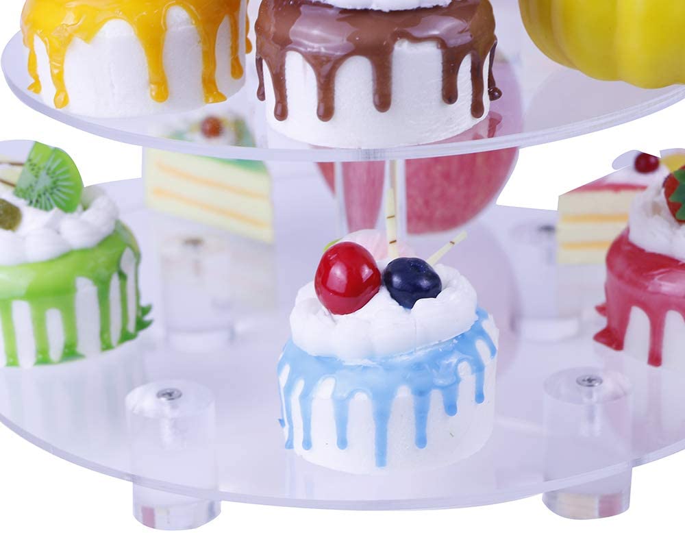 HMROVOOM Round Acrylic Cupcake Stand 4 Tier Round with Base (4" Between 2 Layers)