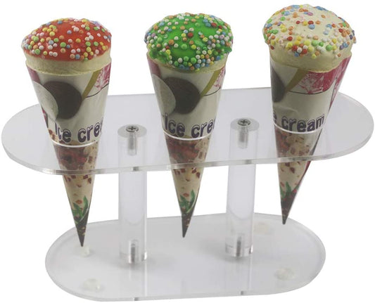 HMROVOOM Acrylic Ice Cream Stand Cone Holder Rack for Party Birthday Wedding (3 Holes Oval)