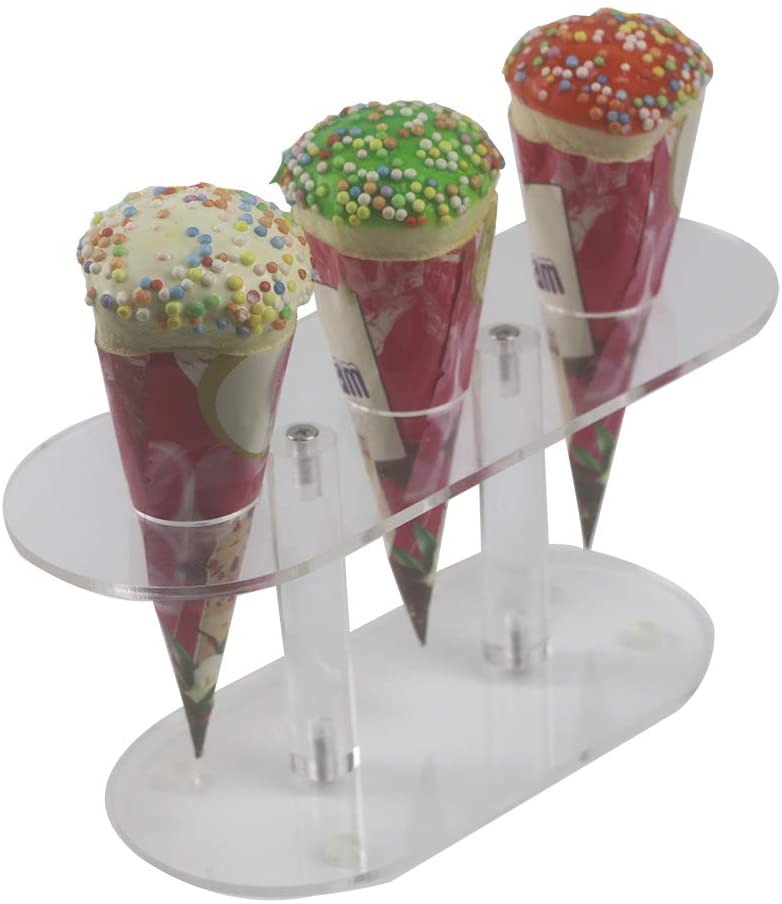 HMROVOOM Acrylic Ice Cream Stand Cone Holder Rack for Party Birthday Wedding (3 Holes Oval)