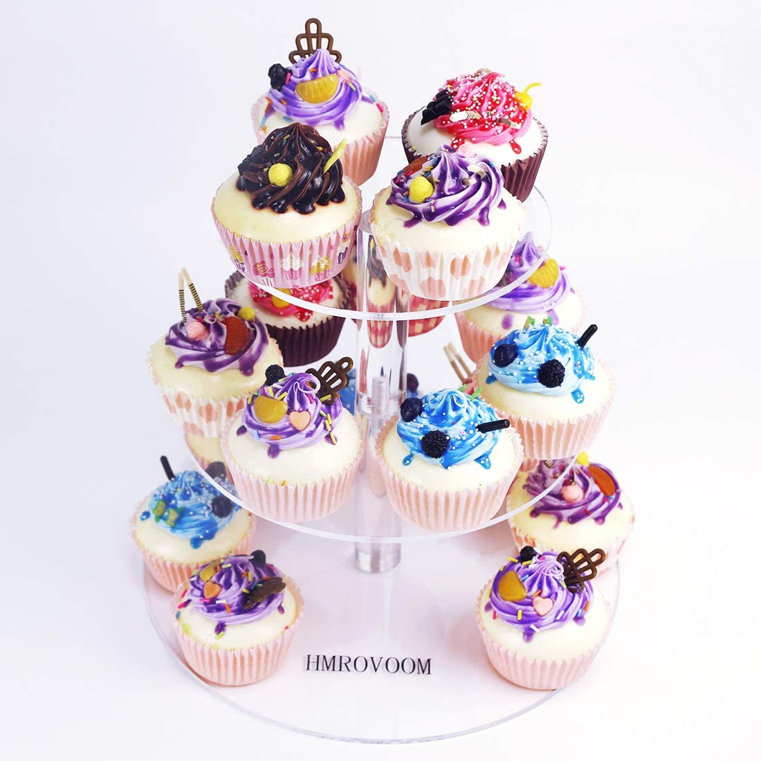 HMROVOOM 3 Tier Round Acrylic Cupcake Stand,Cake Holder Rack for Wedding Party Birthday