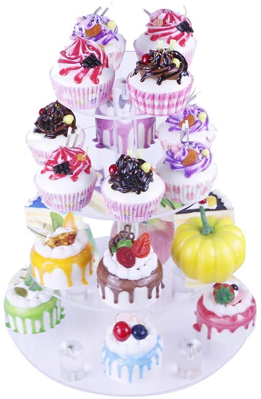 HMROVOOM Round Acrylic Cupcake Stand 4 Tier Round with Base (4" Between 2 Layers)
