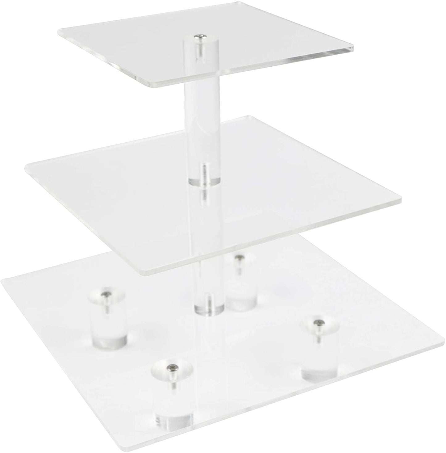 HMROVOOM Square Acrylic Cupcake Stand Display Rack Holder (3 Tier Square with base (4" between 2 layers))