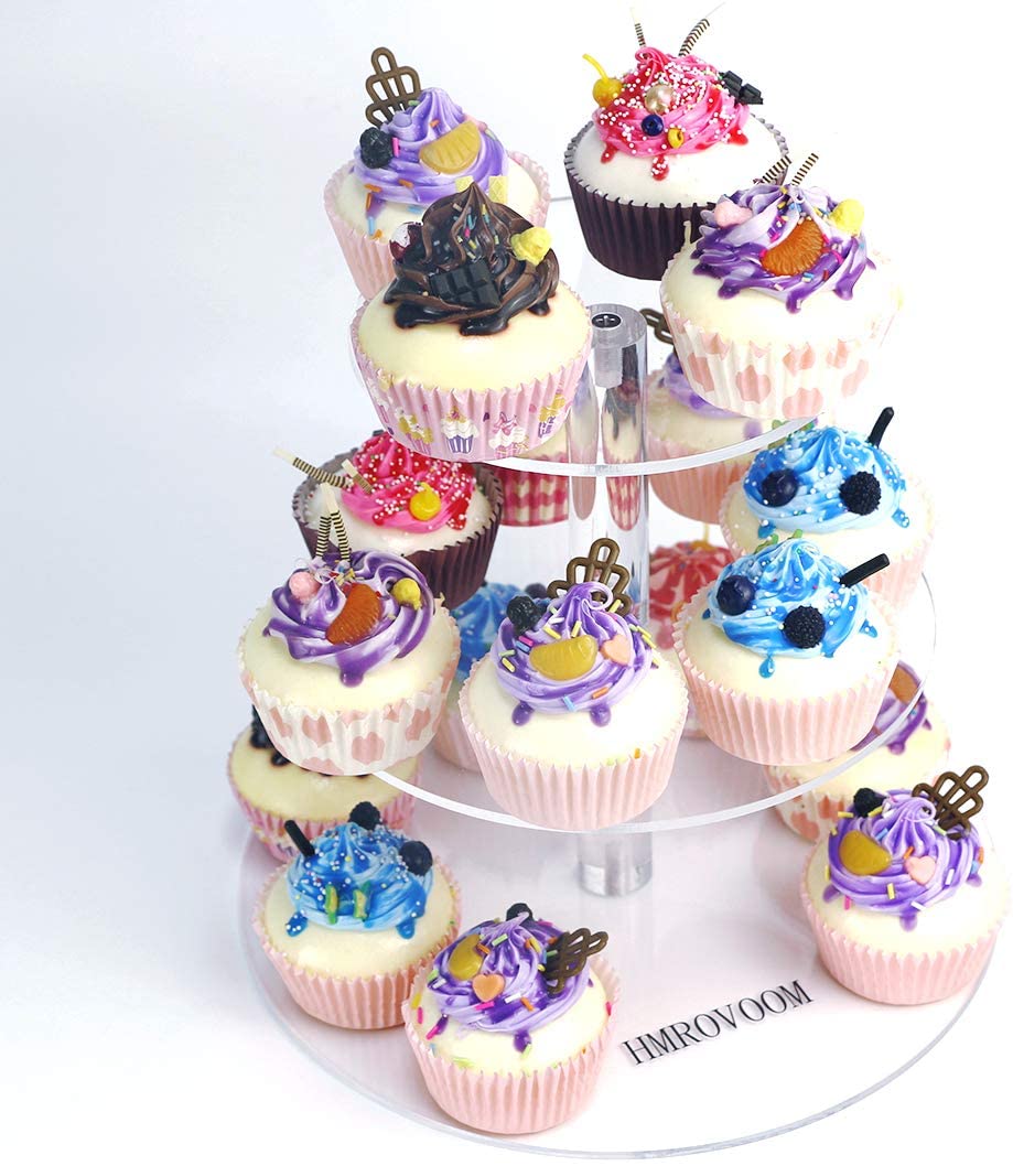 HMROVOOM 3 Tier Round Acrylic Cupcake Stand,Cake Holder Rack for Wedding Party Birthday