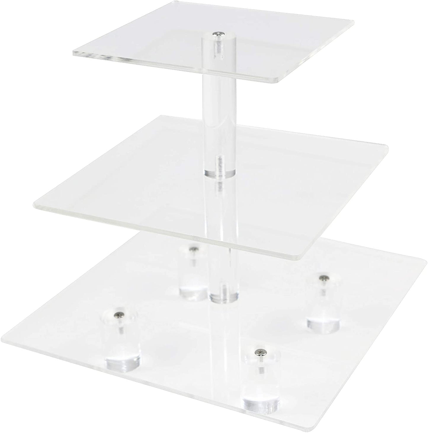 HMROVOOM Square Acrylic Cupcake Stand Display Rack Holder (3 Tier Square with base (4" between 2 layers))