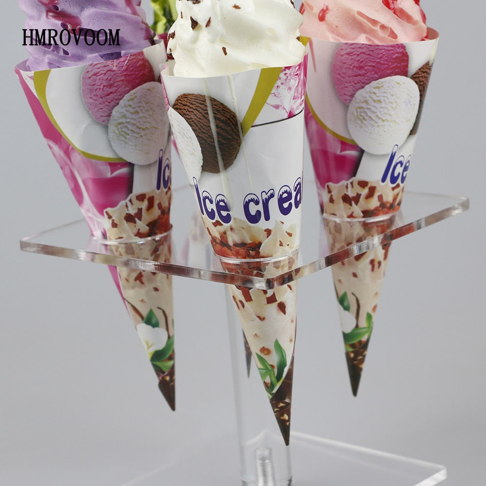 HMROVOOM transpareent 4 Holder Acrylic Ice Cream Cone stand/ Acrylic ice cream stand