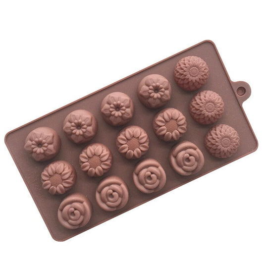 HMROVOOM 15 even different flower Chocolate Mold FDA food grade silicone jelly mold