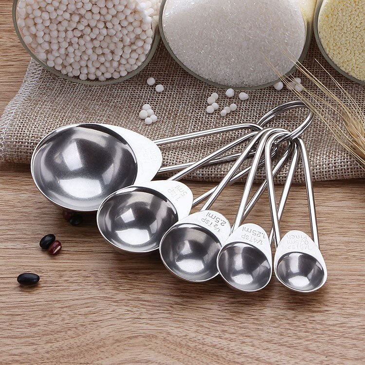 HMROVOOM Baking Tool Stainless Steel Measuring Spoon Set of 5 Baking Spoon Coffee Milk Powder Weighing Spoon Seasoning Spoon