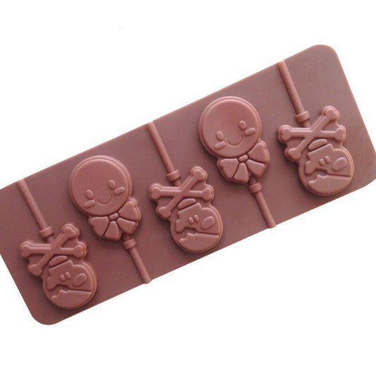HMROVOOM  Smiley face  pirate skull-shaped environmental protection food silica gel Lollipop chocolate mold easy demolation