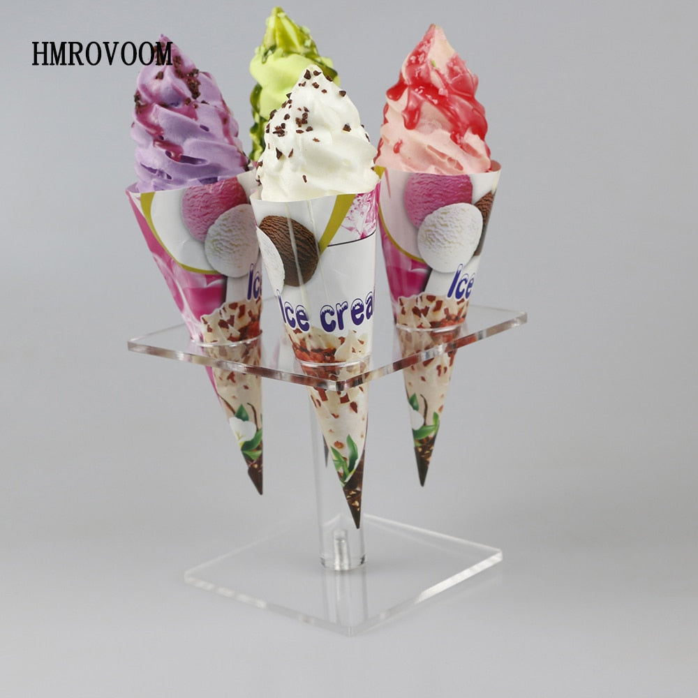 HMROVOOM transpareent 4 Holder Acrylic Ice Cream Cone stand/ Acrylic ice cream stand