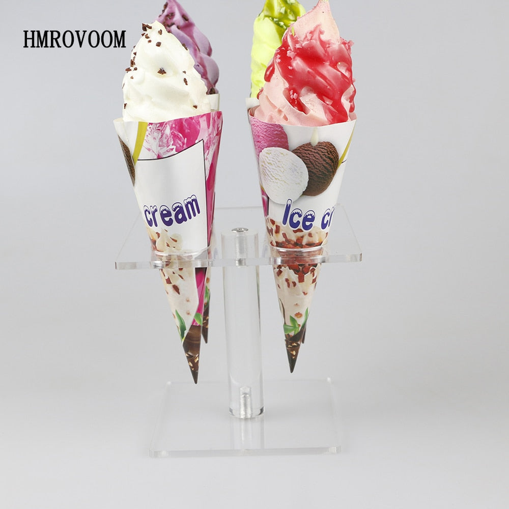 HMROVOOM transpareent 4 Holder Acrylic Ice Cream Cone stand/ Acrylic ice cream stand