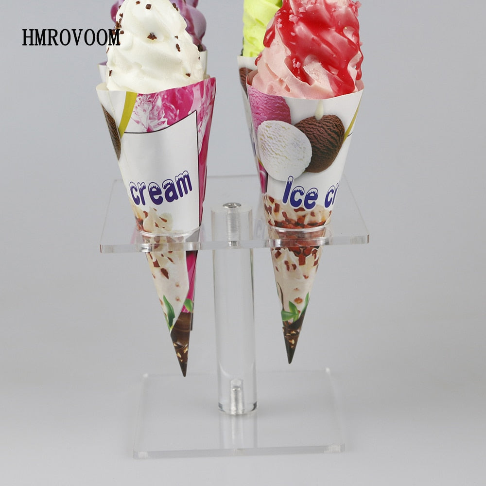 HMROVOOM transpareent 4 Holder Acrylic Ice Cream Cone stand/ Acrylic ice cream stand