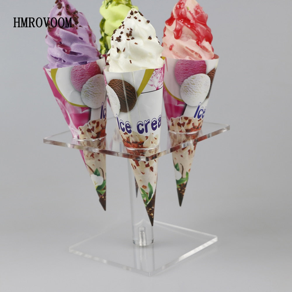 HMROVOOM transpareent 4 Holder Acrylic Ice Cream Cone stand/ Acrylic ice cream stand