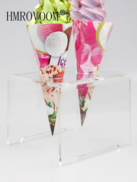 HMROVOOM transparent 2 Holes Acrylic Ice Cream Cone Holder Stand/ Acrylic ice cream stand