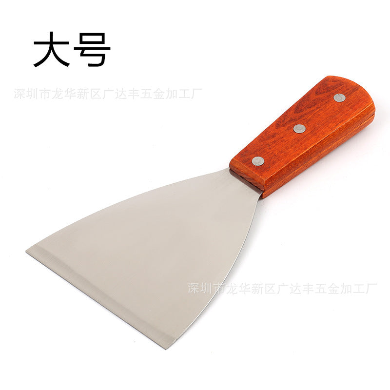 HMROVOOM Cooking shovel, wooden handle, stainless steel blade, iron plate steak pie, fry barbecue