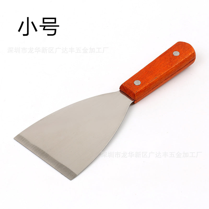 HMROVOOM Cooking shovel, wooden handle, stainless steel blade, iron plate steak pie, fry barbecue